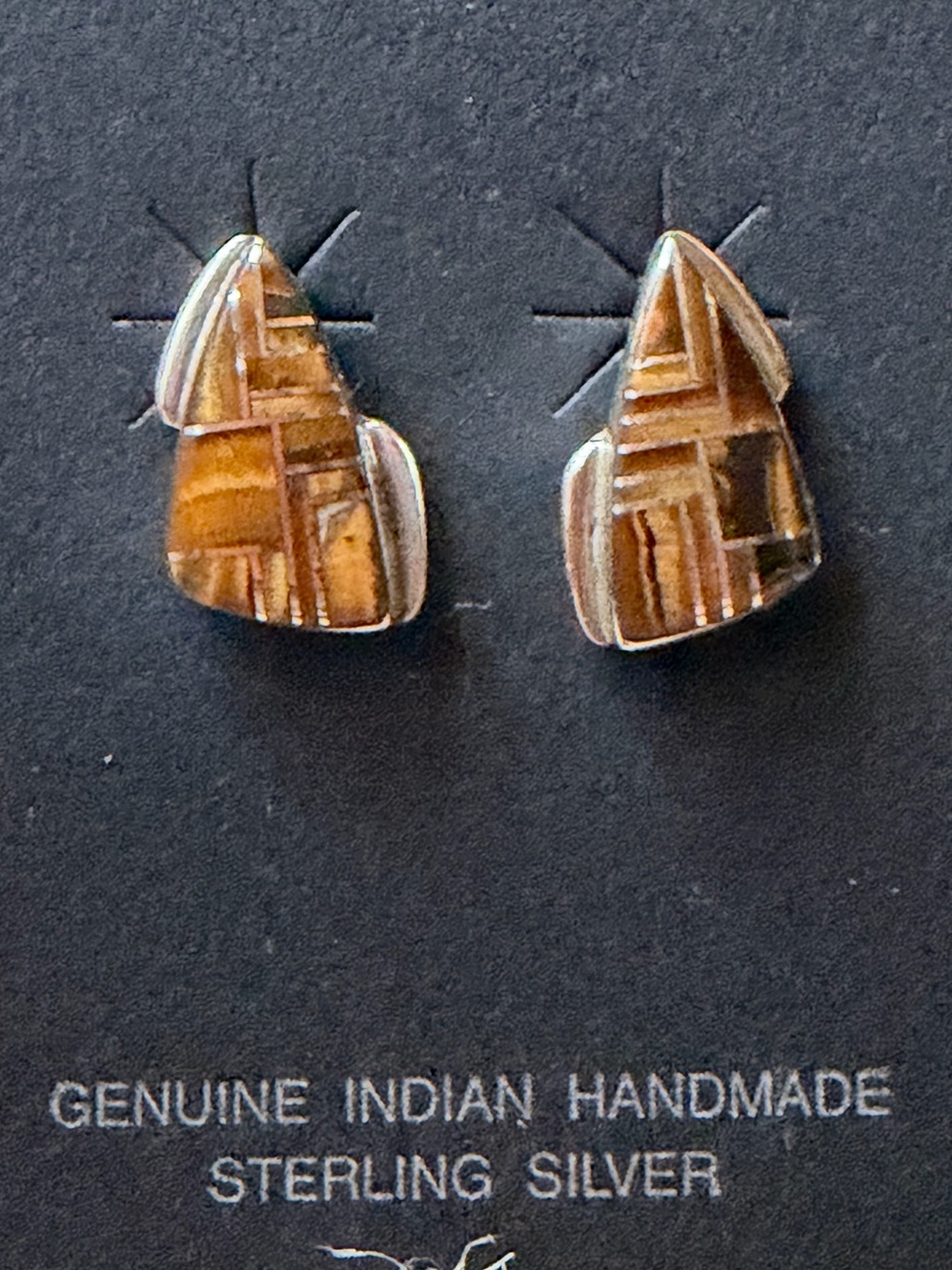 Handmade Sterling Silver Brown tigers Inlay Stud Earrings